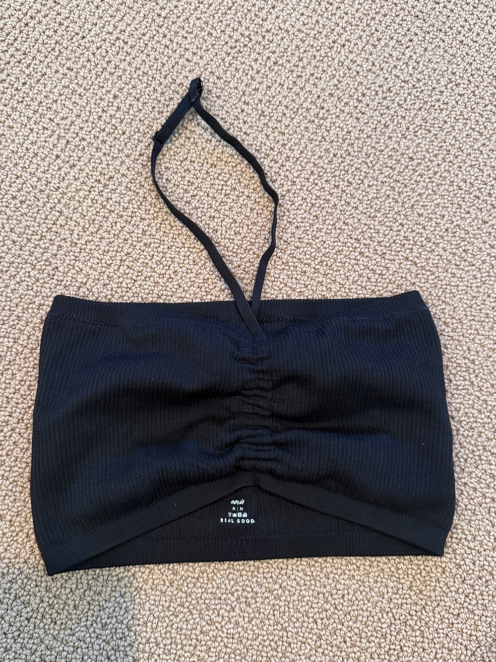 aerie Black Ribbed Bandeau with Adjustable Strap